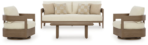 Serene Bay Outdoor Sofa and 2 Chairs with Coffee Table in Dark Brown/White from Ashley - DMV Furniture
