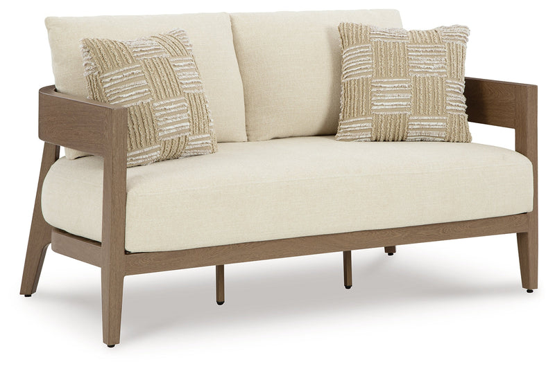 Serene Bay Outdoor Sofa and Loveseat in Dark Brown/White from Ashley - DMV Furniture