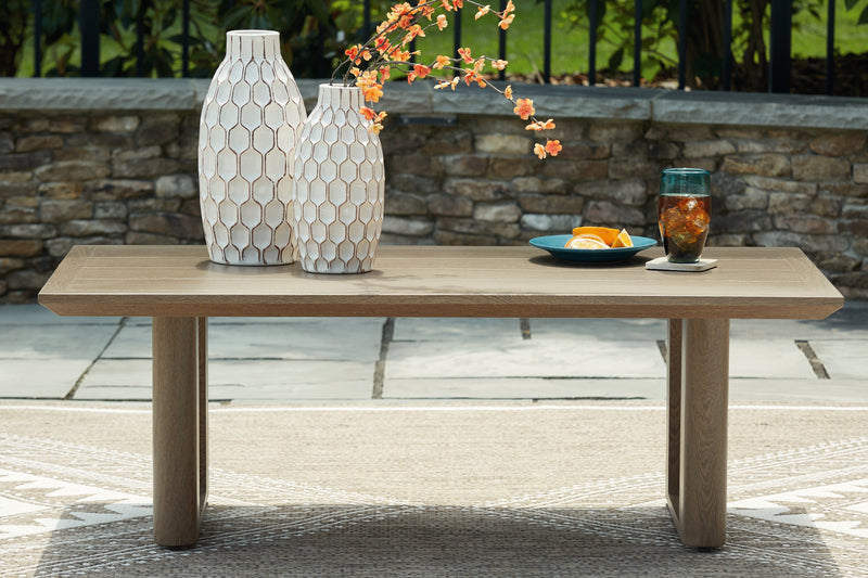 Serene Bay Outdoor Sofa and Loveseat with Coffee Table in Dark Brown/White from Ashley - DMV Furniture