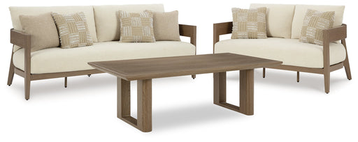 Serene Bay Outdoor Sofa and Loveseat with Coffee Table in Dark Brown/White from Ashley - DMV Furniture
