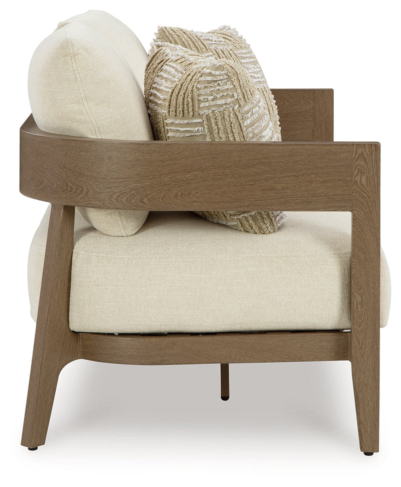 Serene Bay Outdoor Sofa and Loveseat with Coffee Table in Dark Brown/White from Ashley - DMV Furniture