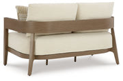 Serene Bay Outdoor Sofa and Loveseat with Coffee Table in Dark Brown/White from Ashley - DMV Furniture