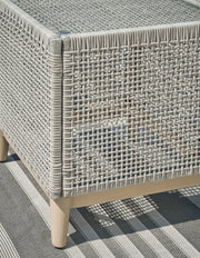 Seton Creek 2 Outdoor Lounge Chairs with End Table in Gray from Ashley - DMV Furniture