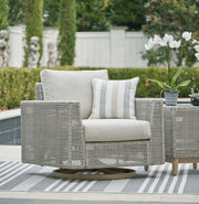 Seton Creek 2 Outdoor Lounge Chairs with End Table in Gray from Ashley - DMV Furniture