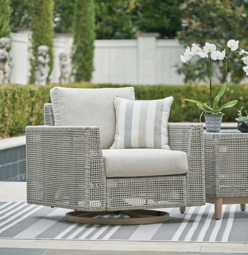 Seton Creek 2 Outdoor Lounge Chairs with End Table in Gray from Ashley - DMV Furniture