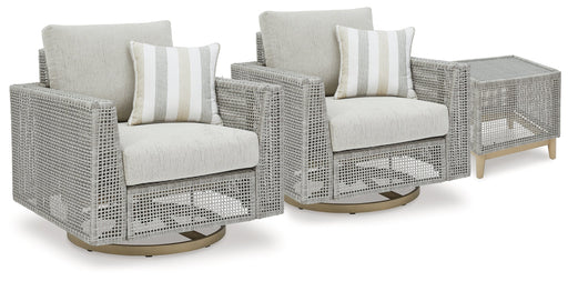 Seton Creek 2 Outdoor Lounge Chairs with End Table in Gray from Ashley - DMV Furniture
