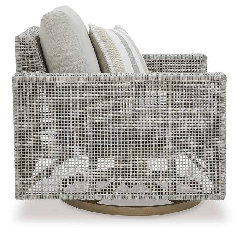 Seton Creek 2 Outdoor Lounge Chairs with End Table in Gray from Ashley - DMV Furniture