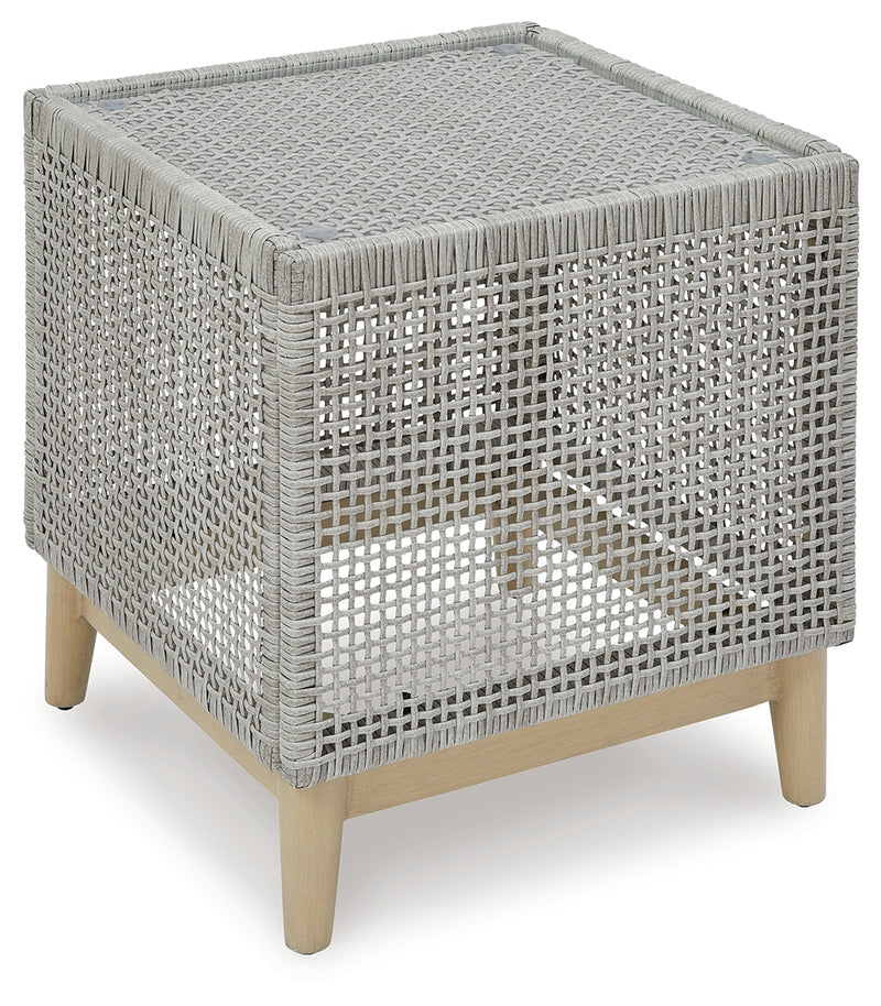 Seton Creek 2 Outdoor Lounge Chairs with End Table in Gray from Ashley - DMV Furniture
