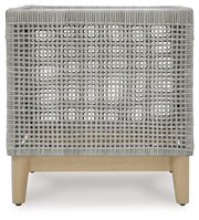 Seton Creek 2 Outdoor Lounge Chairs with End Table in Gray from Ashley - DMV Furniture