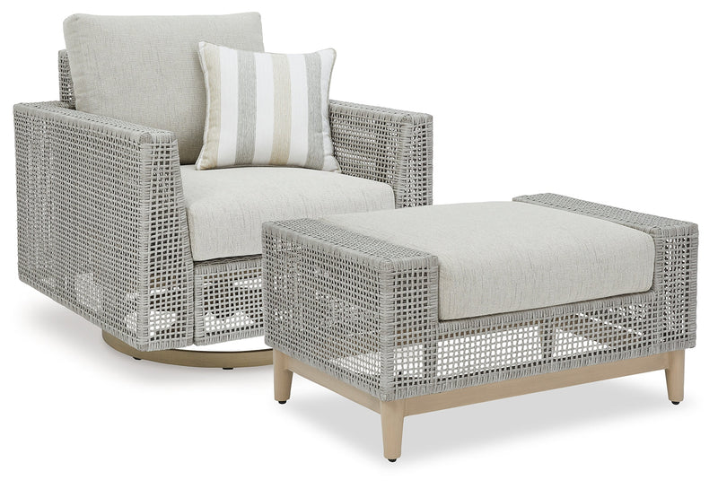 Seton Creek Outdoor Lounge Chair and Ottoman in Gray from Ashley - DMV Furniture