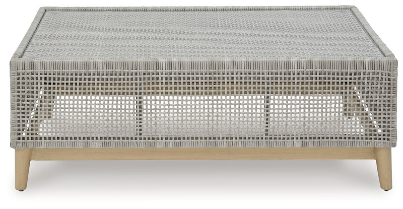Seton Creek Outdoor Sofa and Loveseat with Coffee Table in Gray from Ashley - DMV Furniture