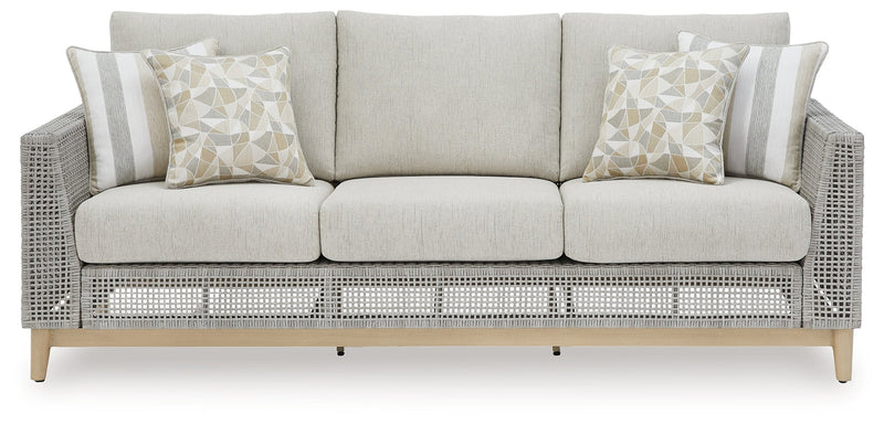 Seton Creek Outdoor Sofa and Loveseat with Coffee Table in Gray from Ashley - DMV Furniture