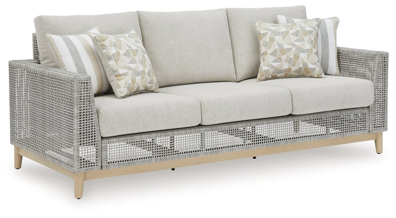 Seton Creek Outdoor Sofa and Loveseat with Coffee Table in Gray from Ashley - DMV Furniture
