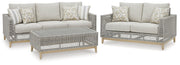 Seton Creek Outdoor Sofa and Loveseat with Coffee Table in Gray from Ashley - DMV Furniture