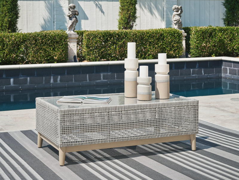 Seton Creek Outdoor Sofa and Loveseat with Coffee Table in Gray from Ashley - DMV Furniture