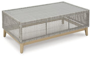 Seton Creek Outdoor Sofa and Loveseat with Coffee Table in Gray from Ashley - DMV Furniture