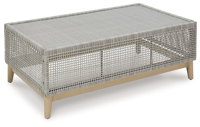 Seton Creek Outdoor Sofa and Loveseat with Coffee Table in Gray from Ashley - DMV Furniture