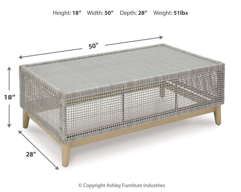 Seton Creek Outdoor Sofa and Loveseat with Coffee Table in Gray from Ashley - DMV Furniture
