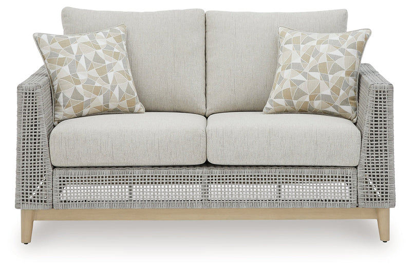 Seton Creek Outdoor Sofa and Loveseat with Coffee Table in Gray from Ashley - DMV Furniture