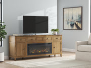 Sharlance Light Brown 81" TV Stand with Electric Fireplace - W655W1