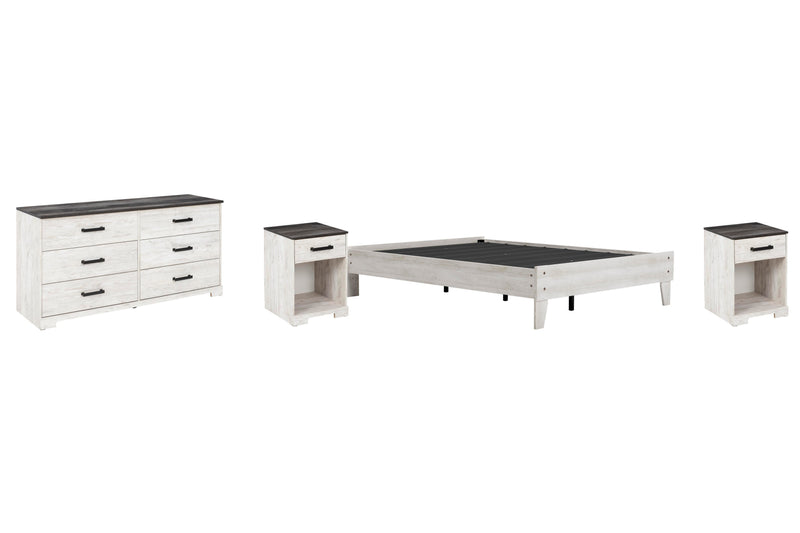 Shawburn Full Platform Bed with Dresser and 2 Nightstands in Whitewash - PKG009349
