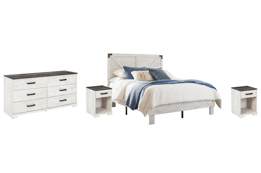 Shawburn Queen Platform Bed with Dresser and 2 Nightstands in White/Dark Charcoal Gray - PKG009333