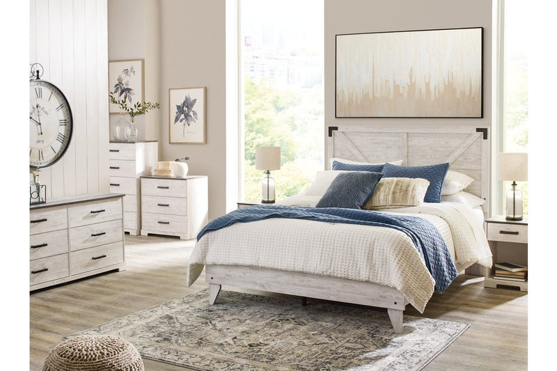 Shawburn White/Dark Charcoal Gray Queen Crossbuck Panel Platform Bed - DMV FurnitureQueen Bed