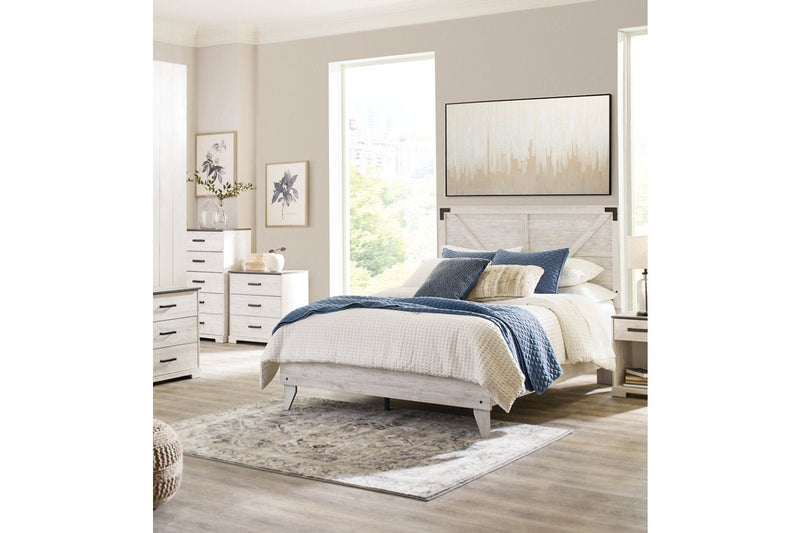 Shawburn White/Dark Charcoal Gray Queen Crossbuck Panel Platform Bed - DMV FurnitureQueen Bed