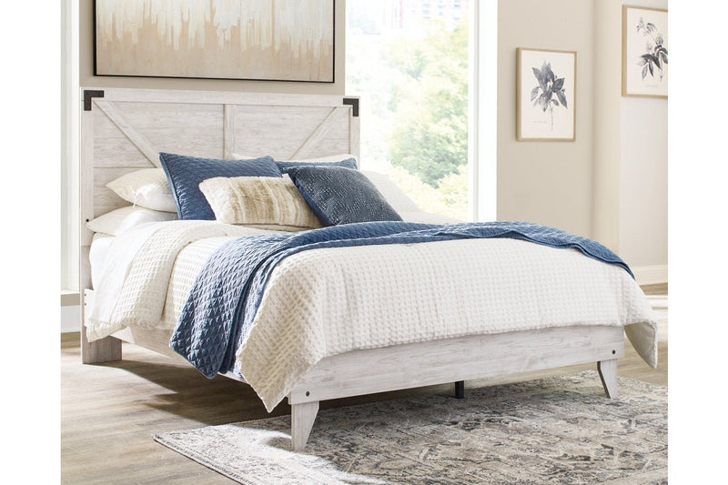 Shawburn White/Dark Charcoal Gray Queen Crossbuck Panel Platform Bed - DMV FurnitureQueen Bed