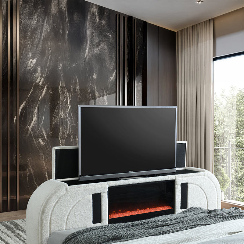 Shelyn Queen Bed w/LED, TV Cabinet, Fireplace & Bluetooth - BD04752Q