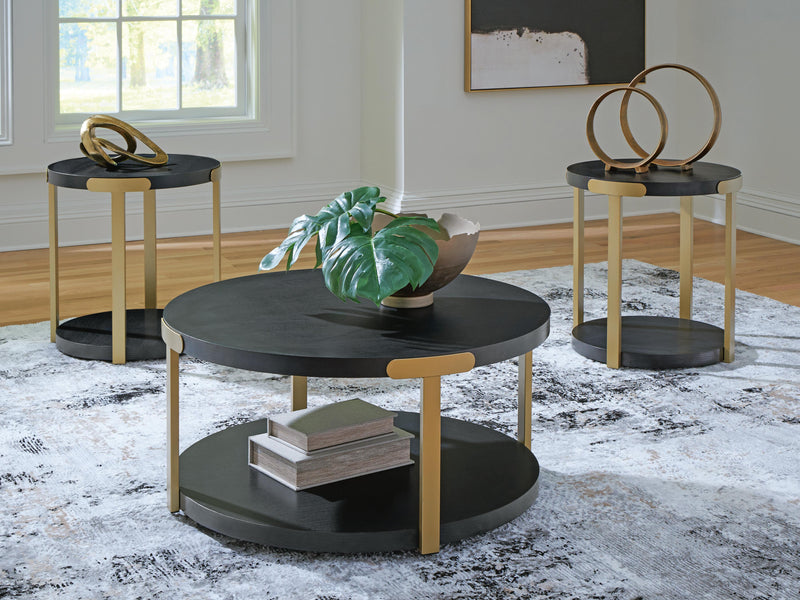 Shylore Black/Brass Finish Table (Set of 3) - T410-13