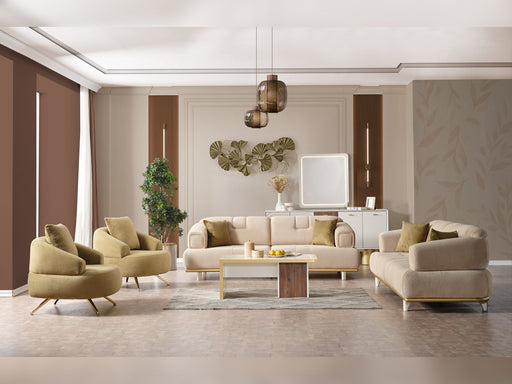 Sidney 3-pieces (Sofa & Loveseat & Chair) Livingroom in Beige - Green - 200-ELIF-SID-A206-321
