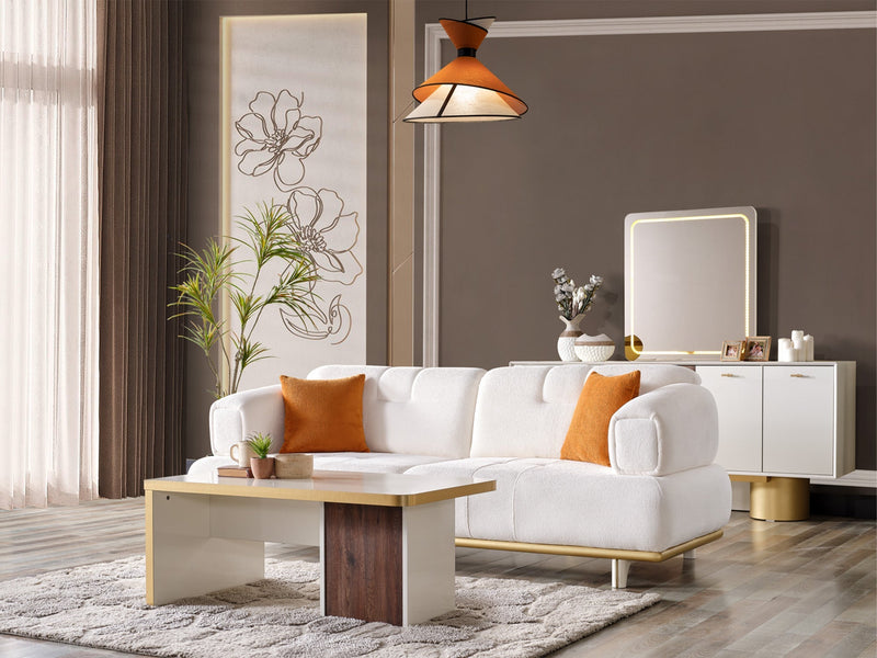 Sidney 3-pieces (Sofa & Loveseat & Chair) Livingroom in White - Orange - 200-ELIF-SID-A204-321