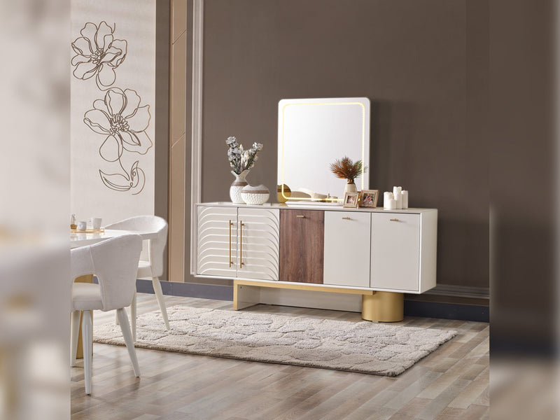Sidney Diningroom (Consol With Mirror & Dining Table & 6 Dining Chair) - 200-ELIF-SID-A202-DT-6-SET