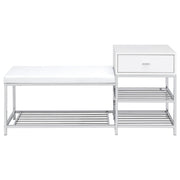 Siega 1-Drawer Shoe Storage Entryway Bench White High Gloss and Chrome - 910223
