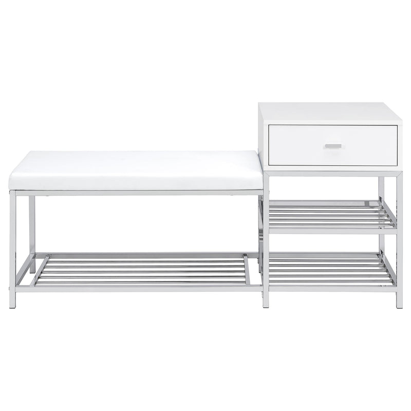 Siega 1-Drawer Shoe Storage Entryway Bench White High Gloss and Chrome - 910223