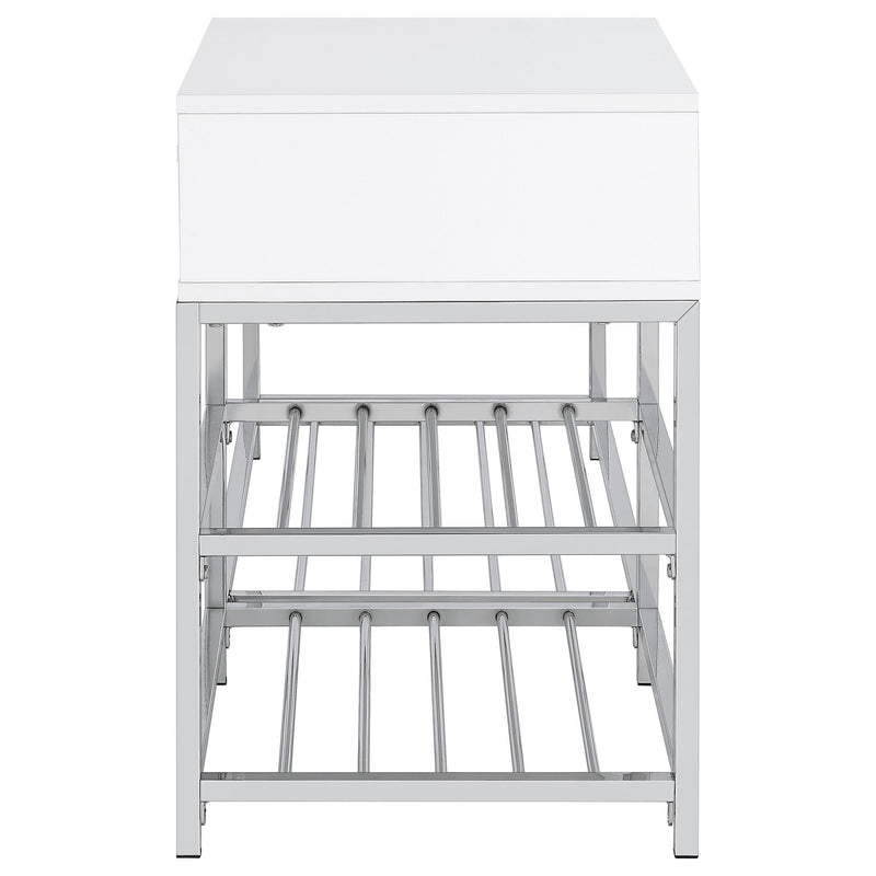 Siega 1-Drawer Shoe Storage Entryway Bench White High Gloss and Chrome - 910223