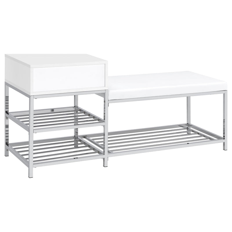 Siega 1-Drawer Shoe Storage Entryway Bench White High Gloss and Chrome - 910223