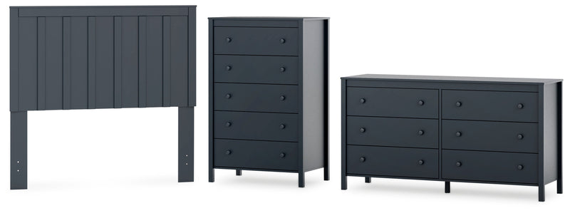 Simmenfort Full Panel Headboard with Dresser and Chest in Navy Blue - PKG020613