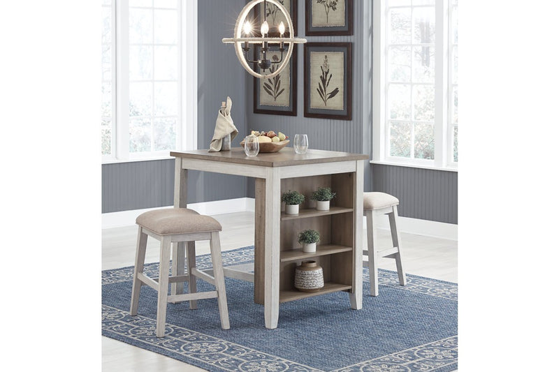 Skempton White/Light Brown Counter Height Dining Table and Bar Stools (Set of 3) - DMV FurnitureCounter Height Table