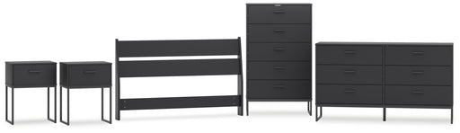 Socalle Full Panel Headboard with Dresser, Chest and 2 Nightstands in Black - PKG019052