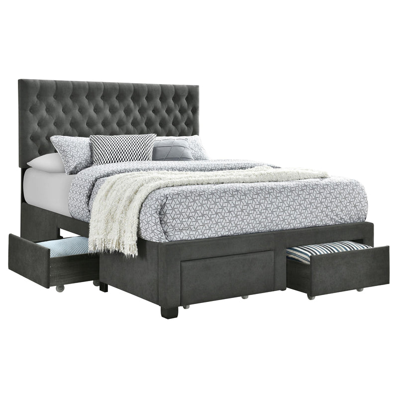 Soledad Upholstered Queen Storage Panel Bed Grey - 305877Q