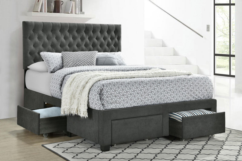 Soledad Upholstered Queen Storage Panel Bed Grey - 305877Q