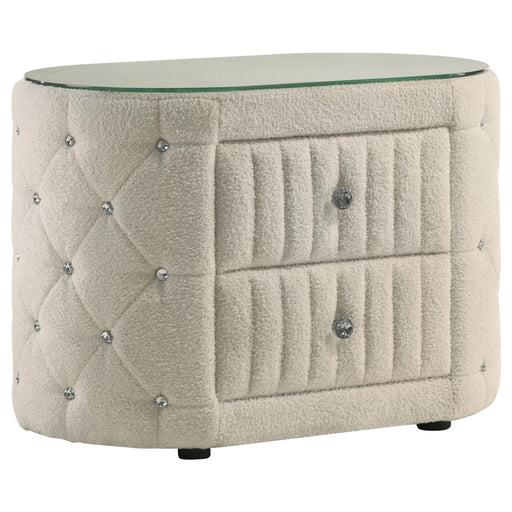 Sonya 2-drawer Upholstered Nightstand Bedside Table Ivory - 360112