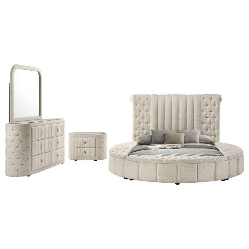 Sonya 4-piece Upholstered Eastern King Bedroom Set Ivory - 360111KE-S4