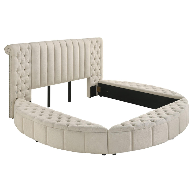 Sonya 4-piece Upholstered Eastern King Bedroom Set Ivory - 360111KE-S4