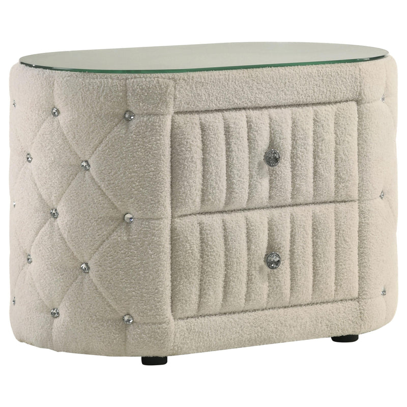 Sonya 4-piece Upholstered Eastern King Bedroom Set Ivory - 360111KE-S4
