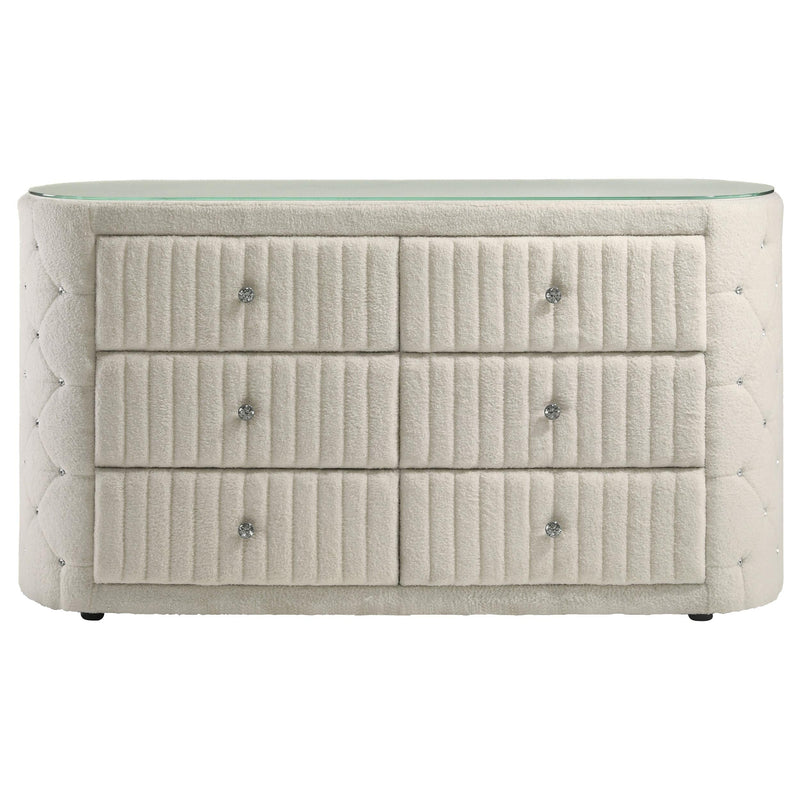 Sonya 6-drawer Upholstered Bedroom Dresser Ivory - 360113