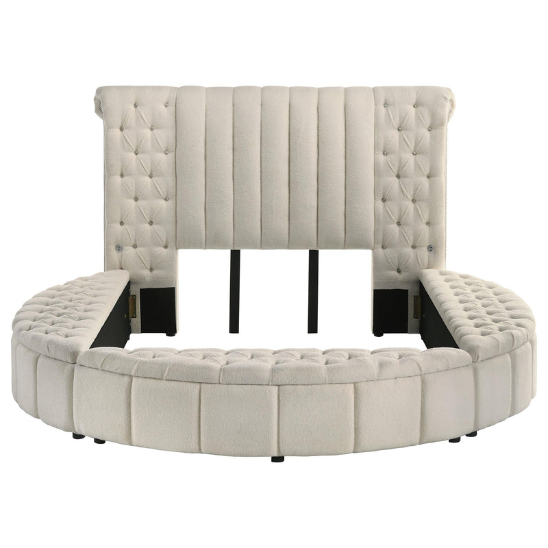 Sonya Upholstered Queen Round Storage Bed Ivory - 360111Q