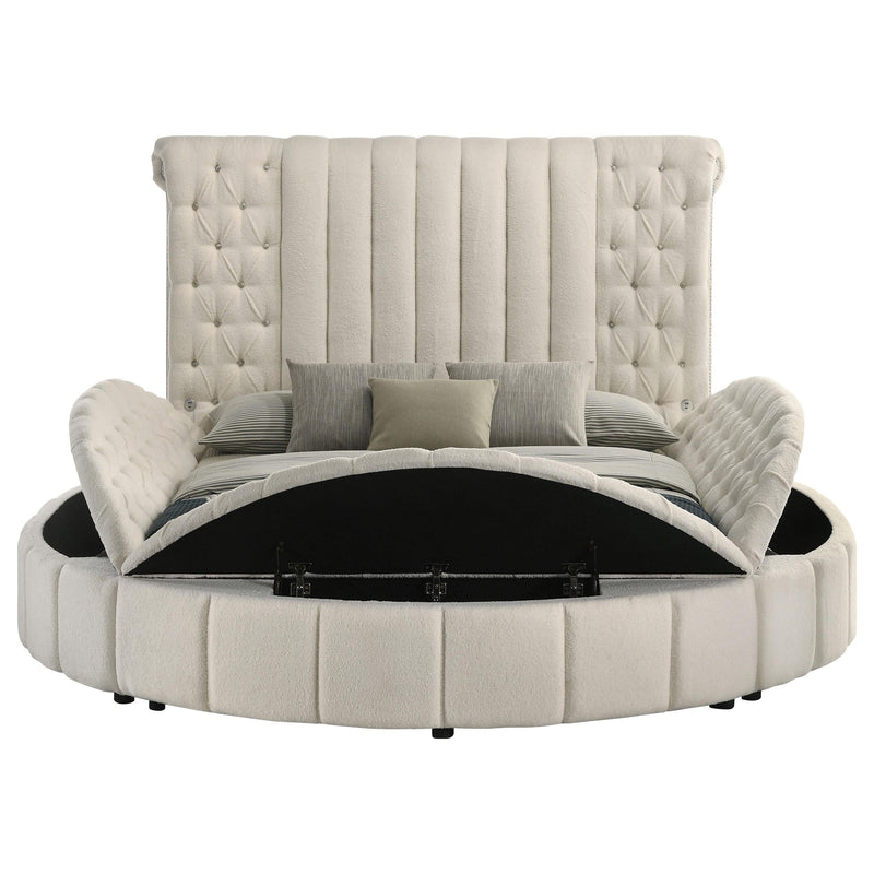 Sonya Upholstered Queen Round Storage Bed Ivory - 360111Q